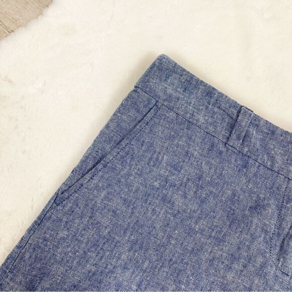 Loft Scallop Hem Linen Blend Chambray Shorts Blue Size 4 - Picture 3 of 9